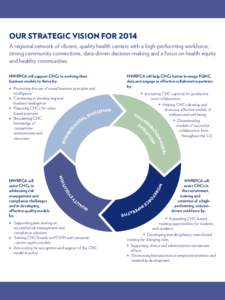 OUR STRATEGIC VISION FOR 2014 A regional network of vibrant, quality health centers with a high-performing workforce, strong community connections, data-driven decision-making and a focus on health equity and healthy com