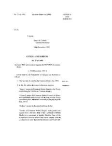 No. 27 of[removed]Customs Duties Act[removed]ANTIGUA AND