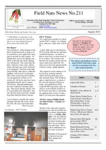 Field Nats News No.211 Newsletter of the Field Naturalists Club of Victoria Inc. Understanding Our Natural World Est. 1880