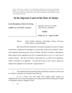 Alaska Supreme Court Published Order No sp-ord91