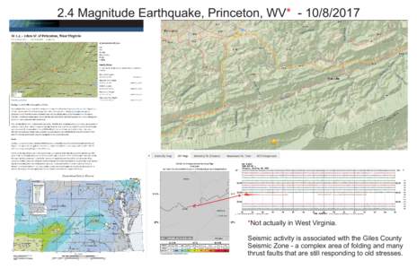 2.4 Magnitude Earthquake, Princeton, WV* -   *Not actually in West Virginia. Seismic activity is associated with the Giles County Seismic Zone - a complex area of folding and many thrust faults that are still re