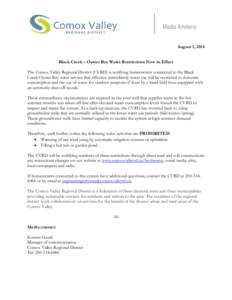 Microsoft Word - Media Advisory Black Creek – Oyster Bay Water Restrictions Now in Effect