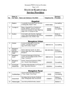 Karnataka PWDVA Service Providers Page 1 of 8 STATE OF KARNATAKA Service Providers No.