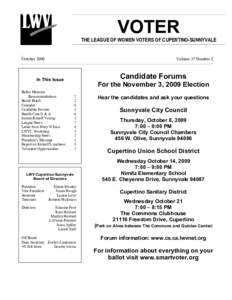 VOTER THE LEAGUE OF WOMEN VOTERS OF CUPERTINO-SUNNYVALE OctoberVolume 37 Number 3