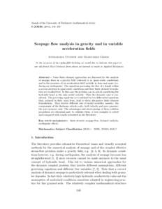 Annals of the University of Bucharest (mathematical series) 5 (LXIII), 245–258 Seepage flow analysis in gravity and in variable acceleration fields Annamaria Cividini and Giancarlo Gioda