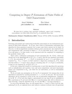 Computing in Degree 2k -Extensions of Finite Fields of Odd Characteristic ´ Eric Schost 