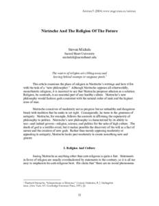Animuswww.swgc.mun.ca/animus  Nietzsche And The Religion Of The Future Steven Michels Sacred Heart University