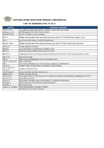 NATIONAL HOME MORTGAGE FINANCE CORPORATION LIST OF SEMINARS FOR CY 2014 DATE/S  SEMINAR/TRAINING