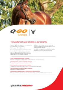 The welfare of your animals is our priority Qantas Freight understands the importance of an animal’s welfare when travelling. That’s why we offer Q-GO Animals. From moving thoroughbred racehorses to exotic birds and 