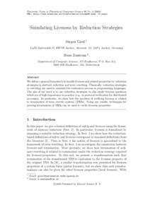 Electronic Notes in Theoretical Computer Science 86 NoURL: http://www.elsevier.nl/locate/entcs/volume86.html 16 pages Simulating Liveness by Reduction Strategies J¨ urgen Giesl 1