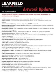 Below is a summary of artwork changes our clients made to their graphic offering during the months of June, July and August: Adelphi University – Updated the registrations on marksfrom a TM to a circle “R”