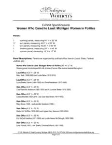 Exhibit Specifications Women Who Dared to Lead: Michigan Women in Politics Panels: 1 17 1
