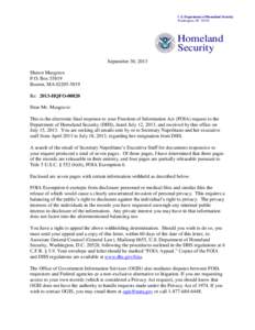 U.S. Department of Homeland Security Washington, DCHomeland Security September 30, 2013