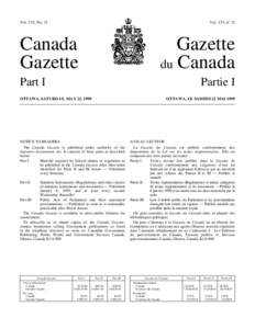 Vol. 133, no 21  Vol. 133, No. 21 Canada Gazette