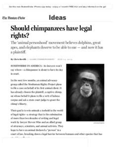 Get the new BostonGlobe iPhone app today - enjoy a 1 month FREE trial and stay informed on the go!  Ideas Should chimpanzees have legal rights?