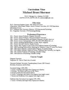 Curriculum Vitae  Michael Brant Shermer