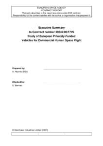 EUROPEAN SPACE AGENCY CONTRACT REPORT The work described in this report was done under ESA contract. Responsibility for the content resides with the author or organisation that prepared it  Executive Summary
