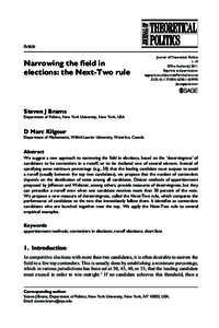 Article  Narrowing the field in elections: the Next-Two rule  Journal of Theoretical Politics
