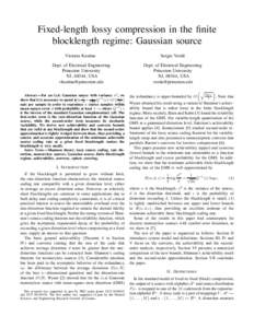 Fixed-length lossy compression in the finite blocklength regime: Gaussian source Victoria Kostina Sergio Verd´u