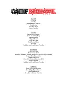 DAY ONE Check-In Nest Chat Camp Redhawk Opening Nest Games Ice Cream Social