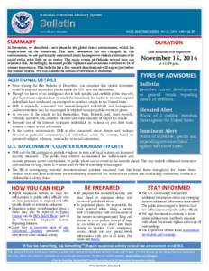 National Terrorism Advisory System Bulletin Issued