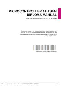 MICROCONTROLLER 4TH SEM DIPLOMA MANUAL 8 Feb, 2016 | M4SDMWWRG-PDF13-10 | File 1,727 KB | 36 Page If you want to possess a one-stop search and find the proper manuals on your products, you can visit this website that del