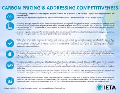 CARBON PRICING & ADDRESSING COMPETITIVENESS CO$ 2 Carbon pricing – and the economics of policy decisions – should aim to preserve, if not enhance, a region’s economic performance and competitiveness. Addressing rea