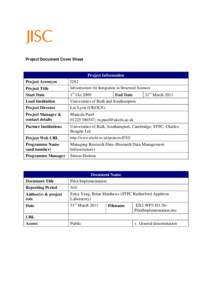 Project Document Cover Sheet  Project Information Project Acronym  I2S2