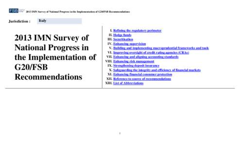 Italy 2013 IMN Survey of National Progress in the Implementation of G20/FSB Recommendations