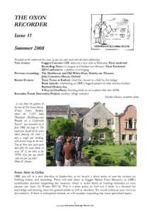 THE OXON RECORDER Issue 35 Summer 2008 Reminder of the contents of this issue, so you can come back later for more information New events: