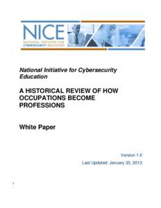 National Initiative for Cybersecurity Education A HISTORICAL REVIEW OF HOW OCCUPATIONS BECOME PROFESSIONS