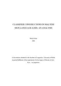 CLASSIFIER CONSTRUCTIONS IN MALTESE SIGN LANGUAGE (LSM): AN ANALYSIS