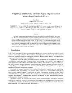 Cryptology and Physical Security: Rights Amplification in Master-Keyed Mechanical Locks Matt Blaze