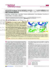 Letter pubs.acs.org/acsmedchemlett Structural Analysis of the Binding of Type I, I1/2, and II Inhibitors to Eph Tyrosine Kinases Jing Dong,*,† Hongtao Zhao,† Ting Zhou,† Dimitrios Spiliotopoulos,† Chitra Rajendra