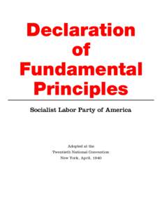 Declaration of Fundamental Principles Socialist Labor Party of America