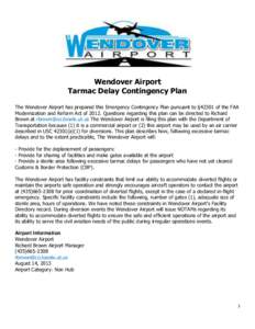 Wendover Airport Tarmac Delay Contingency Plan The Wendover Airport has prepared this Emergency Contingency Plan pursuant to §42301 of the FAA Modernization and Reform Act ofQuestions regarding this plan can be d