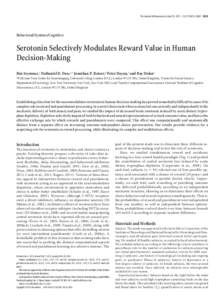 The Journal of Neuroscience, April 25, 2012 • 32(17):5833–5842 • 5833  Behavioral/Systems/Cognitive Serotonin Selectively Modulates Reward Value in Human Decision-Making