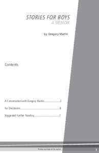 STORIES FOR BOYS A MEMOIR by Gregory Martin  Contents