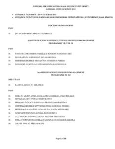 GENERAL SIR JOHN KOTELAWALA DEFENCE UNIVERSITY GENERAL CONVOCATION 2015    CONVOCATION DATE : 20TH OCTOBER 2015