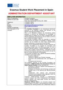 Erasmus Placement Offer - Administration Department Assistant