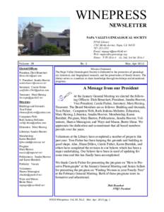 WINEPRESS NEWSLETTER NAPA VALLEY GENEALOGICAL SOCIETY NVGS Library 1701 Menlo Avenue, Napa, CA2252