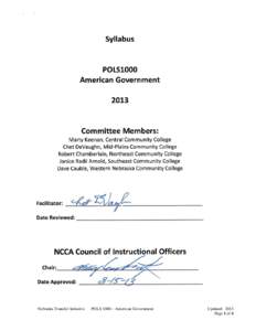 Nebraska Transfer Initiative  POLS 1000 – American Government Updated: 2013 Page 1 of 4