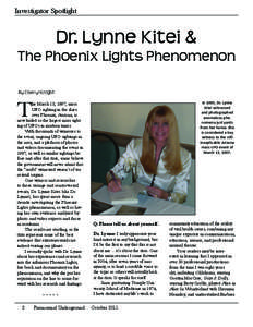 Investigator Spotlight  Dr. Lynne Kitei & The Phoenix Lights Phenomenon By Cheryl Knight