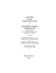 LECTURES ON THE FRENCH REVOLUTION BY  JOHN EMERICH EDWARD