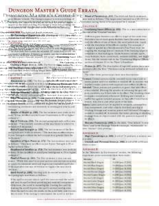 Dungeon Master’s Guide Errata This document corrects and clarifies text in the fifth edition Dungeon Master’s Guide. The changes appear in recent printings of the book, starting with the third printing. A few more ch