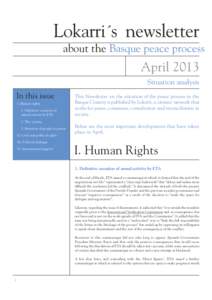 Lokarri´s newsletter about the Basque peace process April 2013 Situation analysis