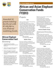U.S. Fish & Wildlife Service  African and Asian Elephant Conservation Funds FY2013 Awarded 58