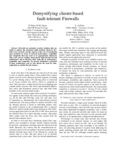 Demystifying cluster-based fault-tolerant Firewalls P. Neira, R.M. Gasca L. Lef`evre