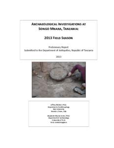 Archaeological Investigations at Songo Mnara, Tanzania: 2013 Field Season Preliminary Report Submitted to the Department of Antiquities, Republic of Tanzania 2013