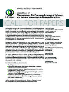 BioMed Research International Special Issue on Pharmacology: The Pharmacodynamics of Nutrients and Nutrient Interactions in Biological Functions  CALL FOR PAPERS
